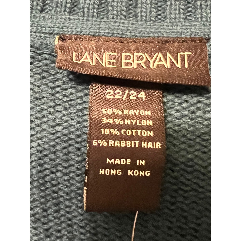 Lane Bryant 22/24 Teal Cable Knit Longline V Neck Sweater Rabbit Hair NWT Y2K - Picture 4 of 7